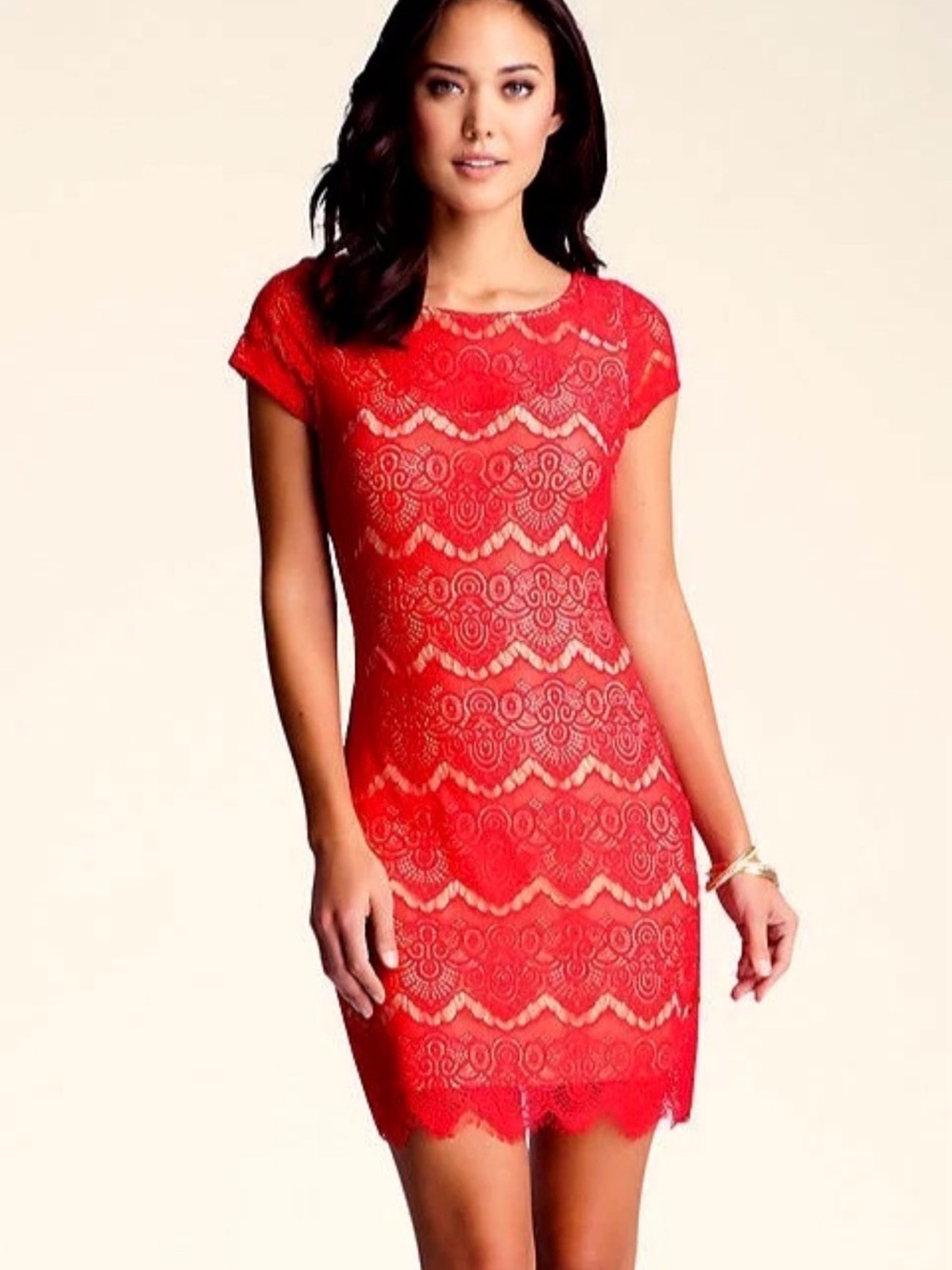 Bebe Red Lace Low Back Bodycon Mini Dress Womens Size M